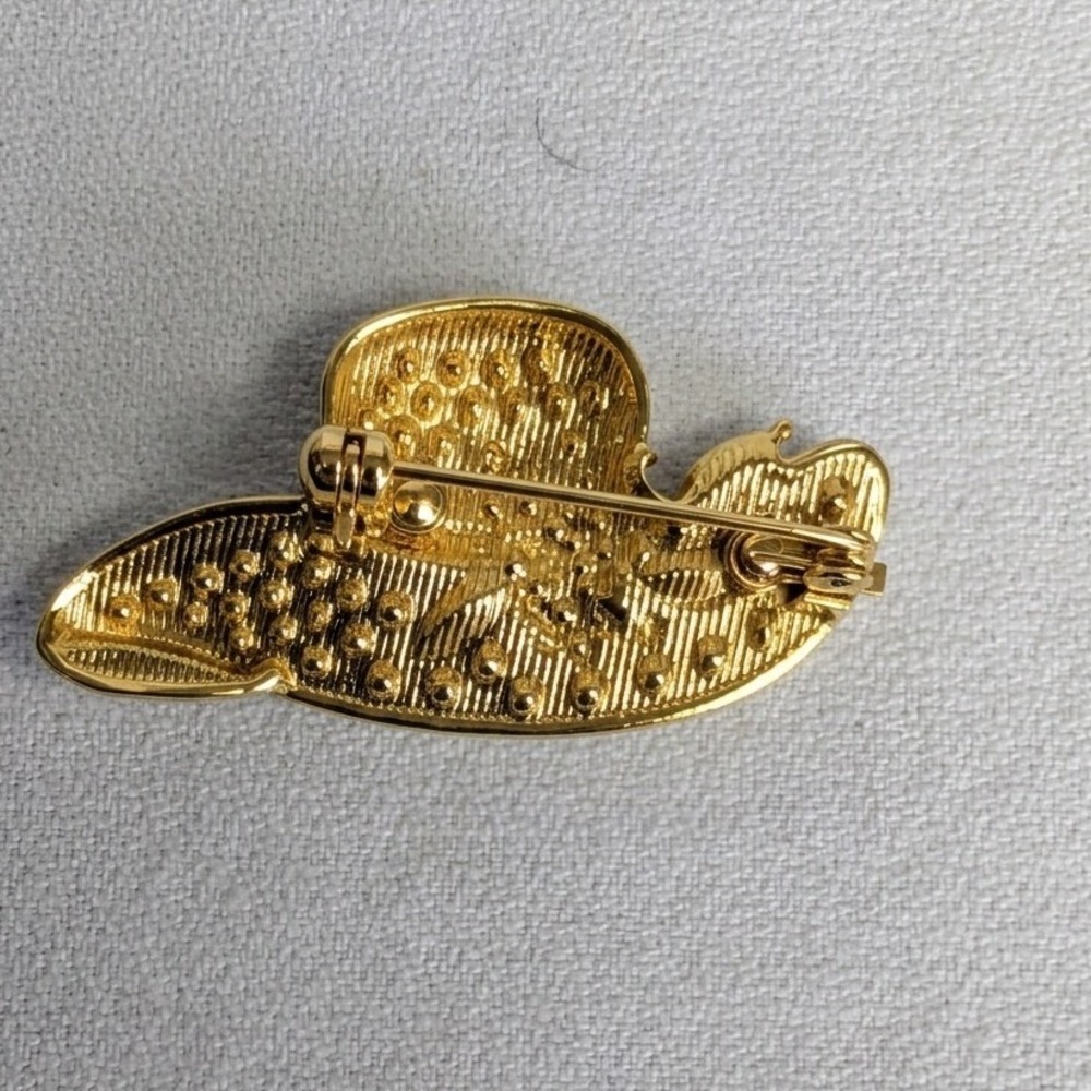 Unbranded Vintage Style Sun Hat Brooch Gold Tone Rhinestone Crystal Floral Pin - Picture 2 of 2